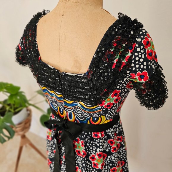 70s Designer Geoffrey Beene Abstract Floral Print High Waste Maxi w/ Pockets - Picture 6 of 7